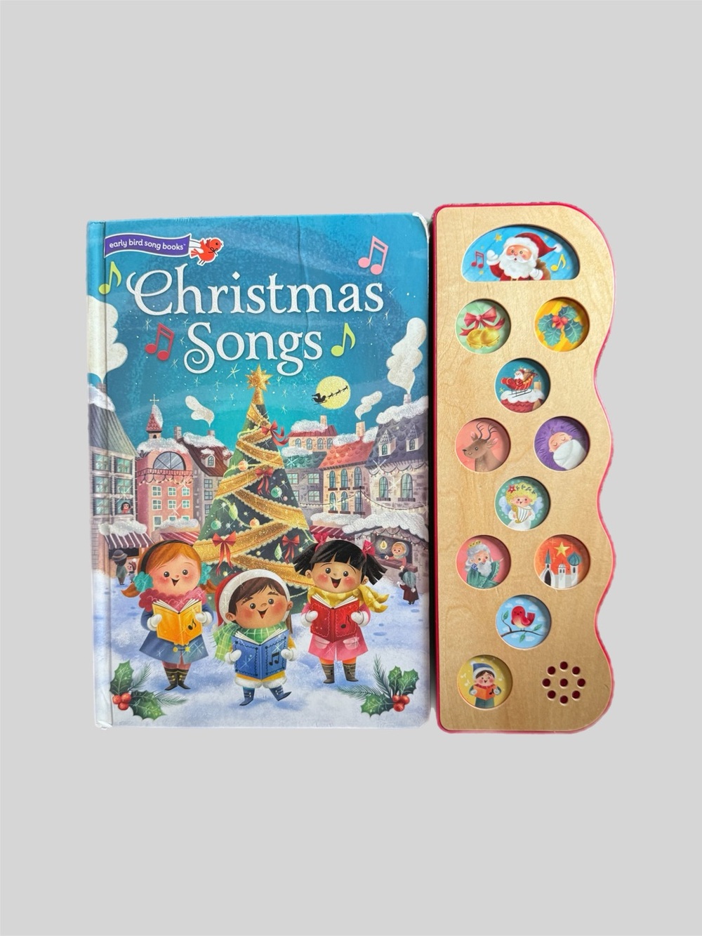Christmas Songs Wooden 10-Button Sound Board Book Kids Musical Holiday Carol EUC